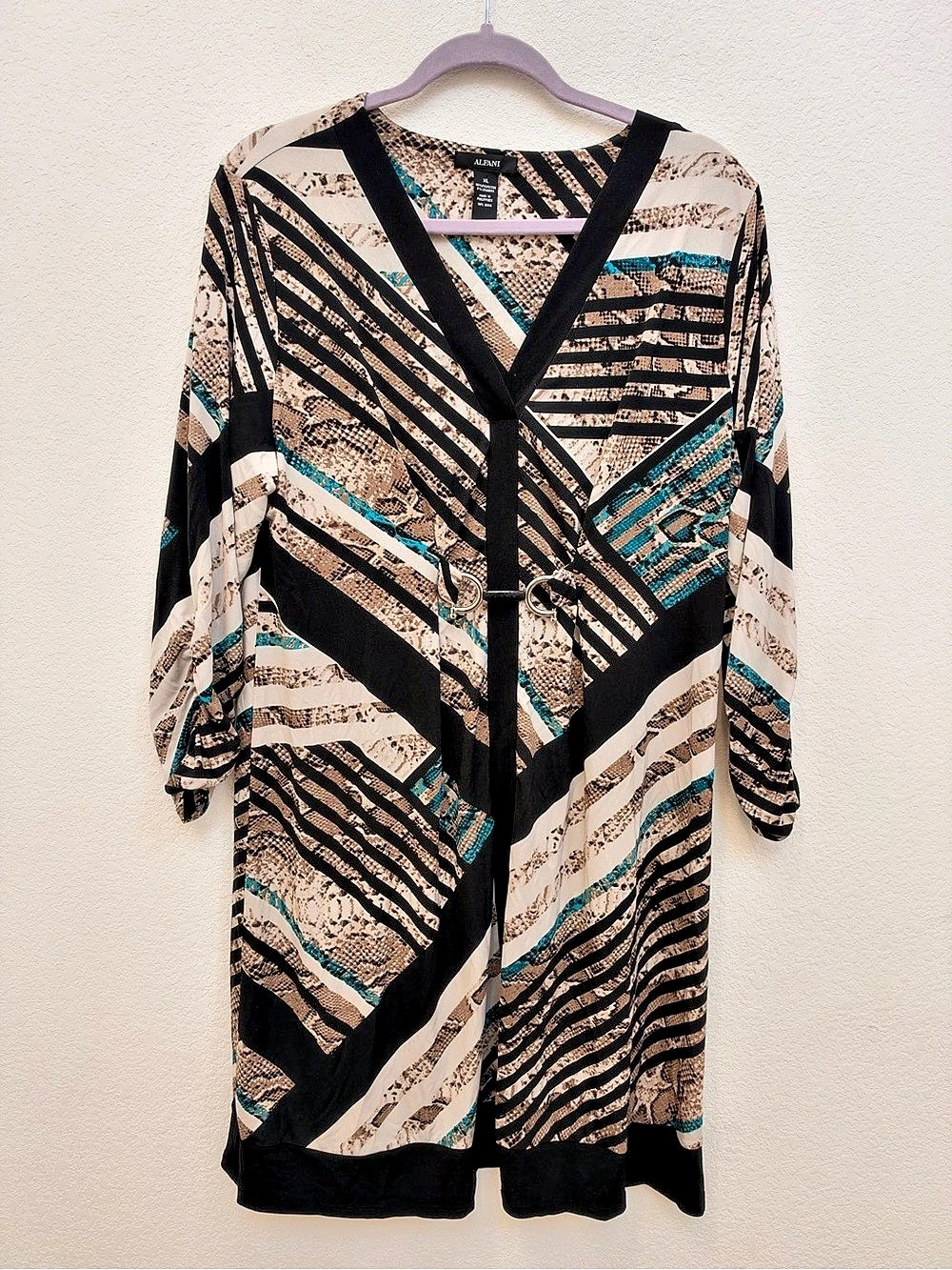 Alfani Geometric Maxi Dress in Black & Beige Size XL Like New